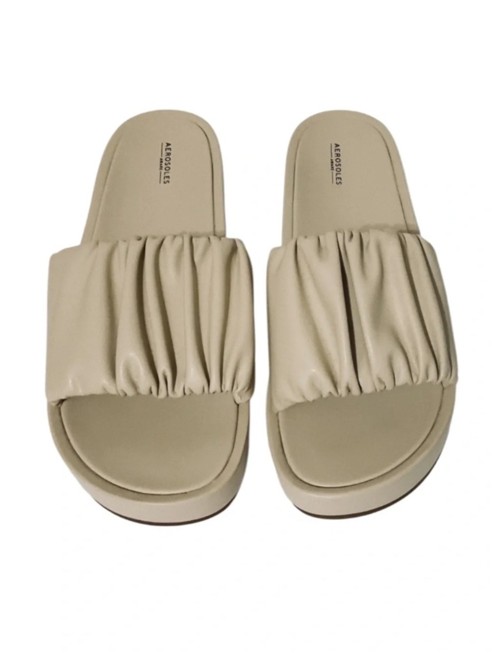 Aerosoles "Dada" Beige Ruched Platform Slide Sandals – Women's Size 9